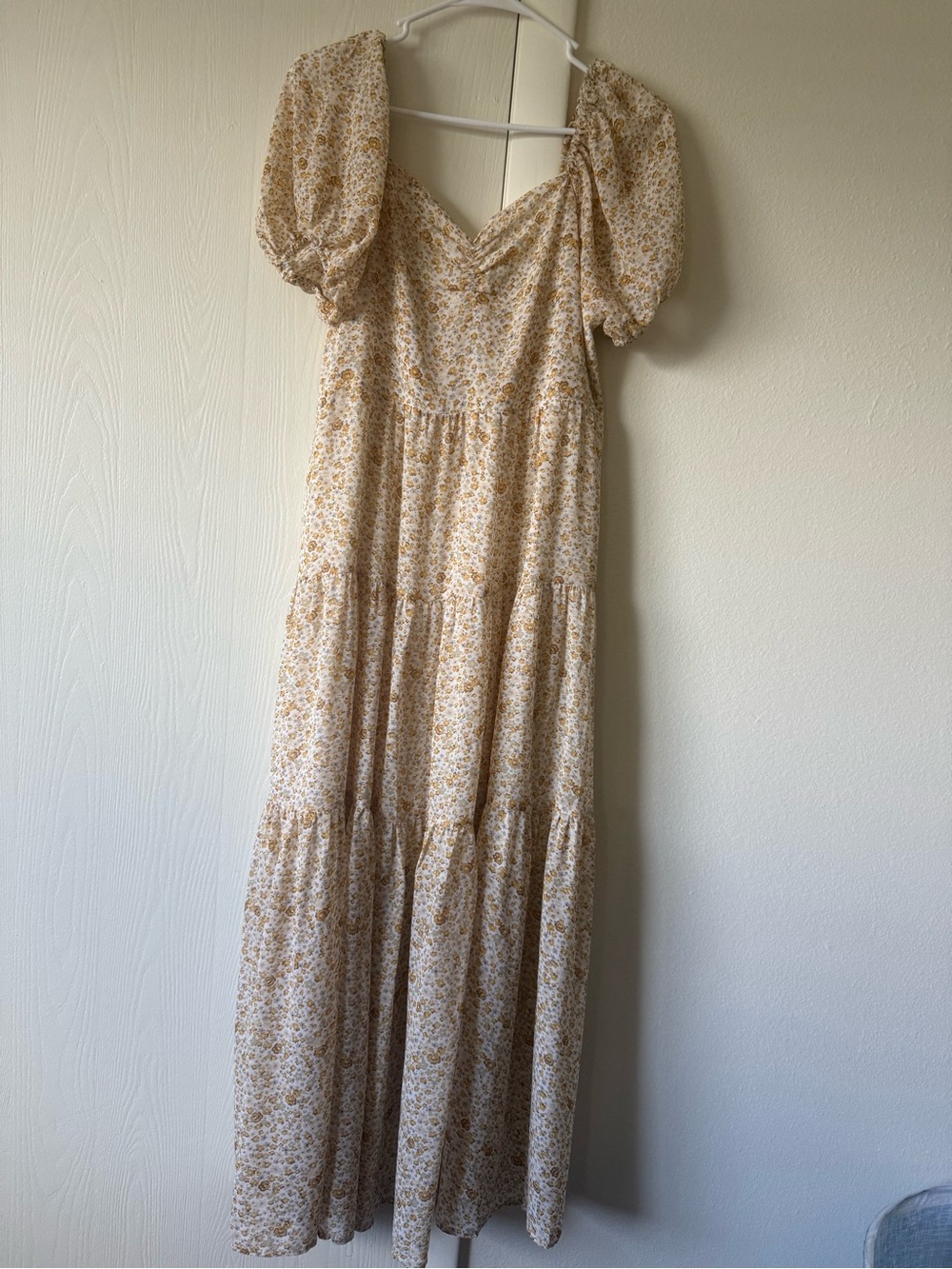 Women's Floral Tiered Maxi Dress Puff Sleeve - Large